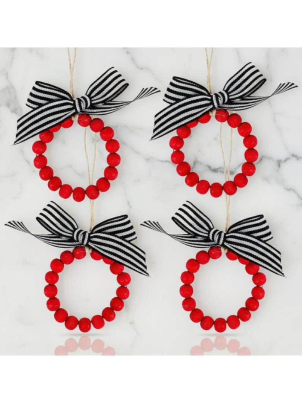 Set/4 Red Beaded Wreath Ornaments
